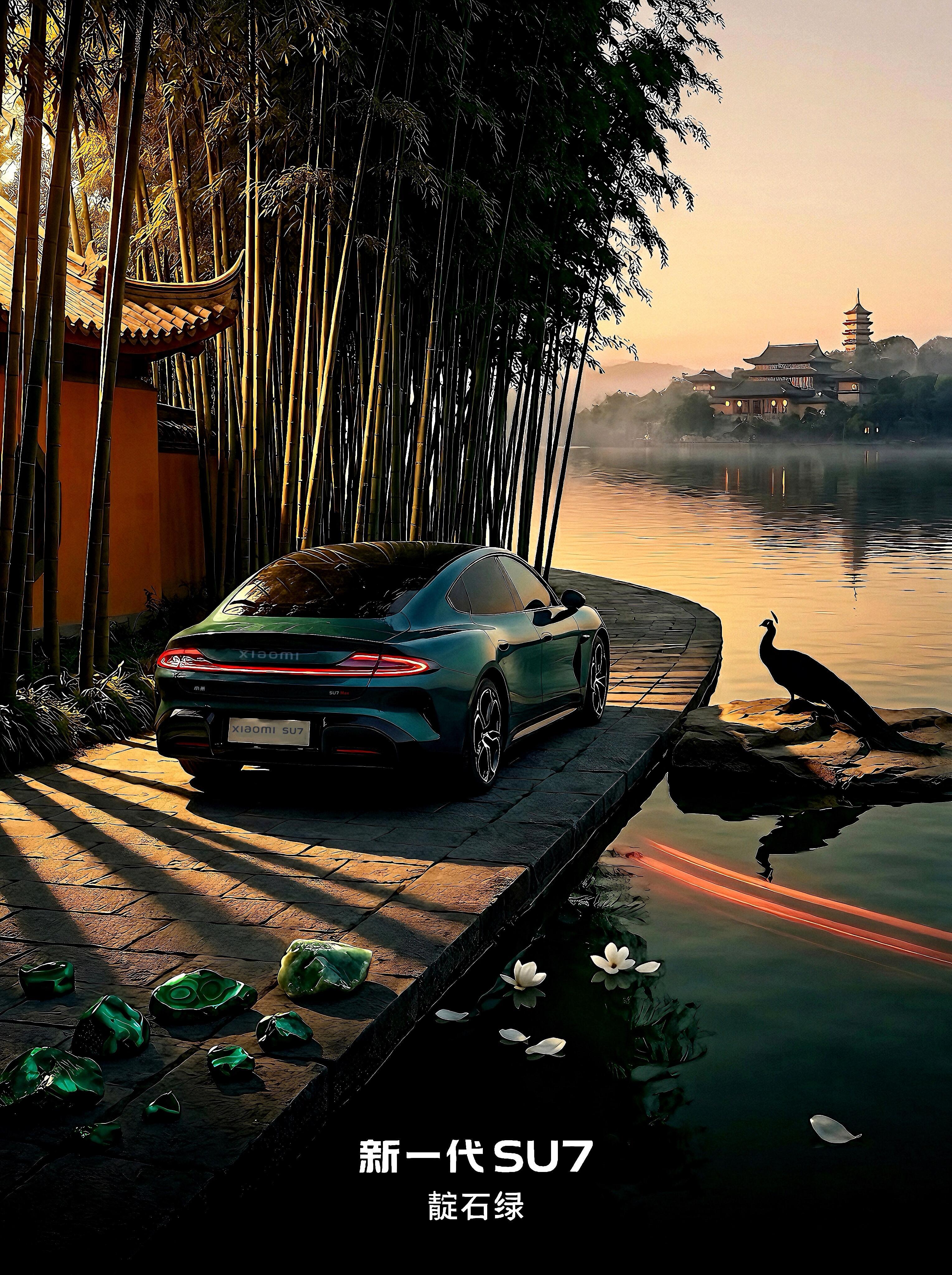 被新一代SU7硬控了，有网友把SU7用ai放放进法喜寺竹林与古刹的环境里，还真的