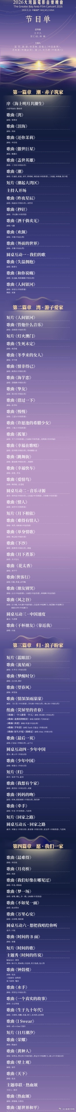 2026湾区升明月节目单“湾区升明月”2026大湾区电影音乐晚会节目单出炉！百余