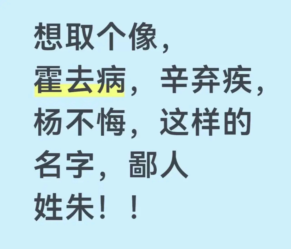 想取个像霍去病，辛弃疾，杨不悔，这样的名字。你们觉得可以叫什么？ 