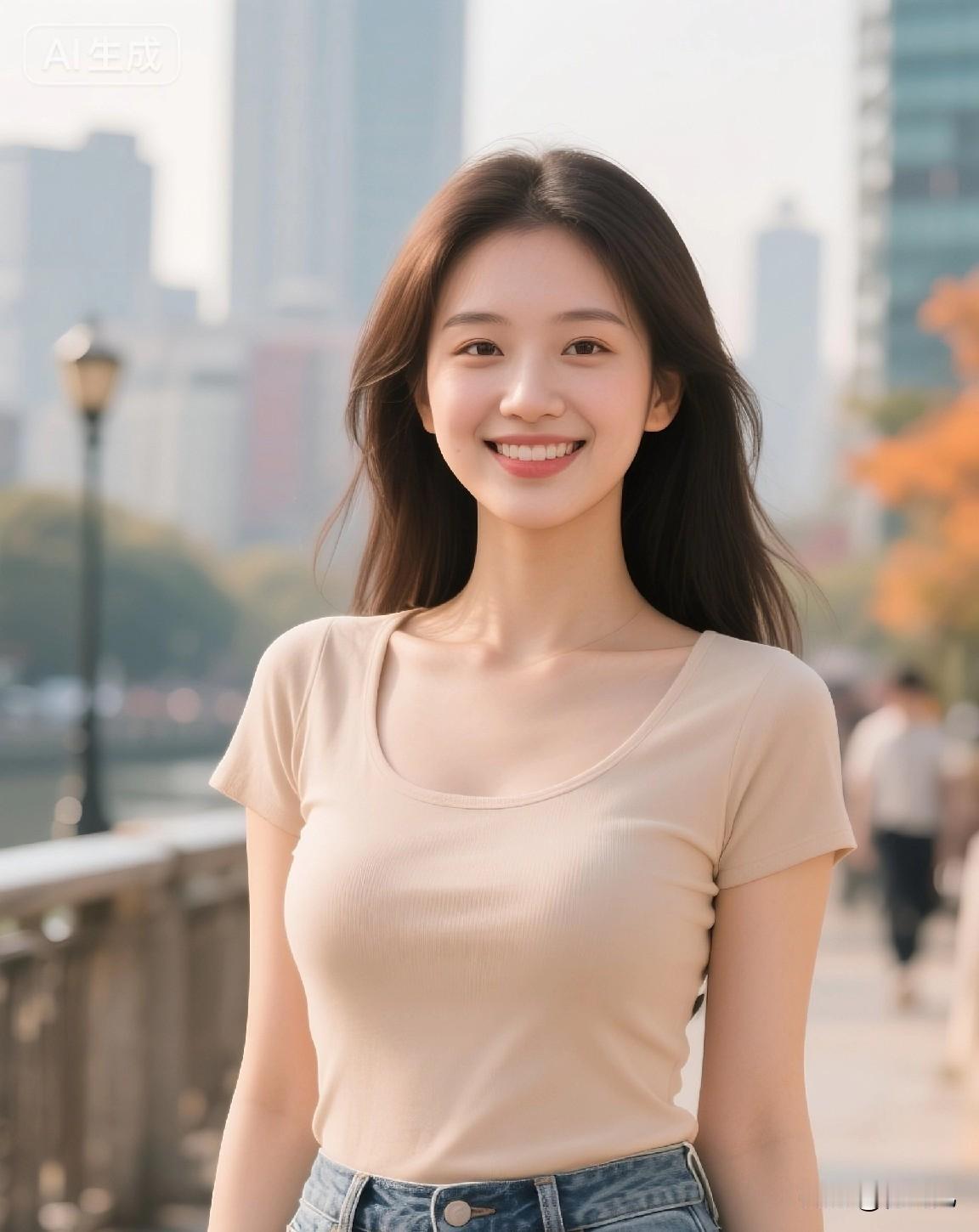 不费力的松弛感，靠基础款也能撑起来。
贴身不紧绷的T恤+百搭牛仔，出门旅行穿它，