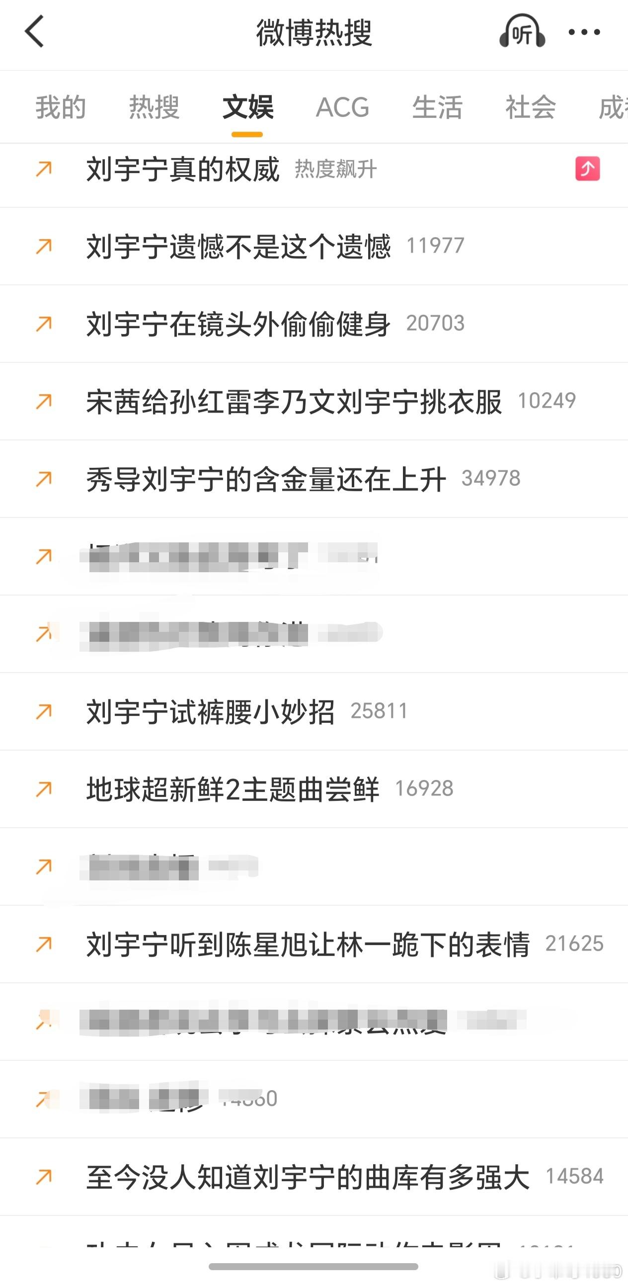 不同时间段同样的刘宇宁一直在榜~作为粉丝真的太烦恼了！词条太多根本发不完~发不完