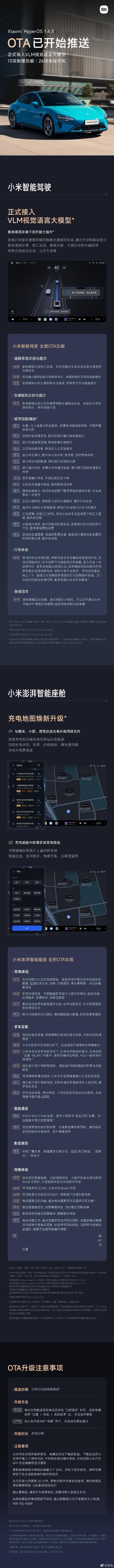 小米汽车OTA新增13项功能  日前，小米SU7迎来1.4.5版本OTA升级并开