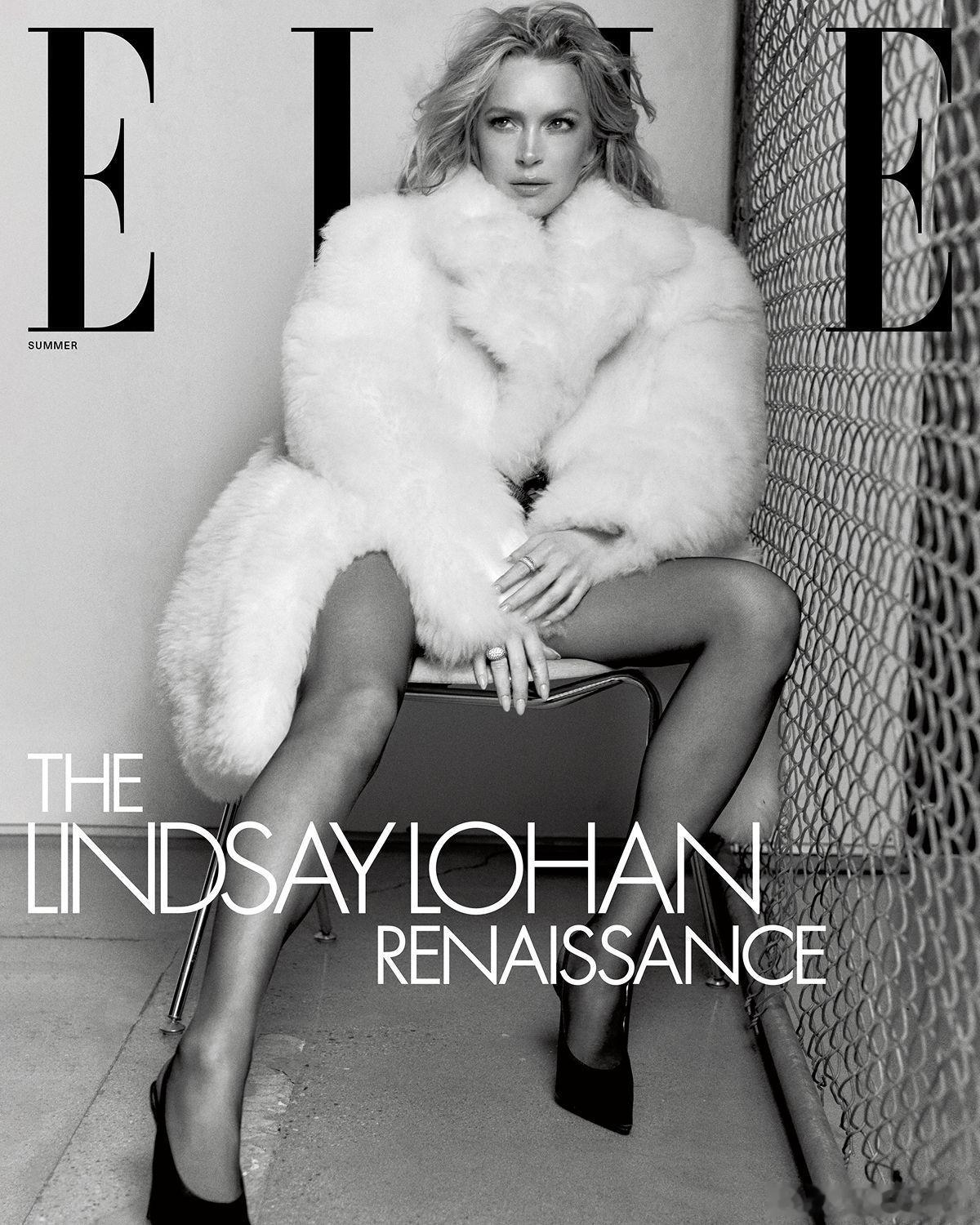 Lindsay Lohan林赛罗韩登上《ELLE》杂志夏日刊的封面和内页大片一并