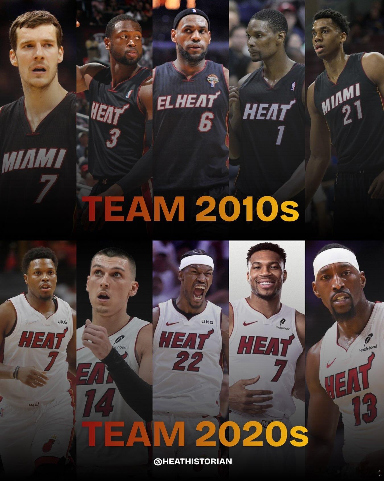 2010年代热火 VS 2020年代热火三巨头时代拥有巅峰詹姆斯、韦德和波什，连