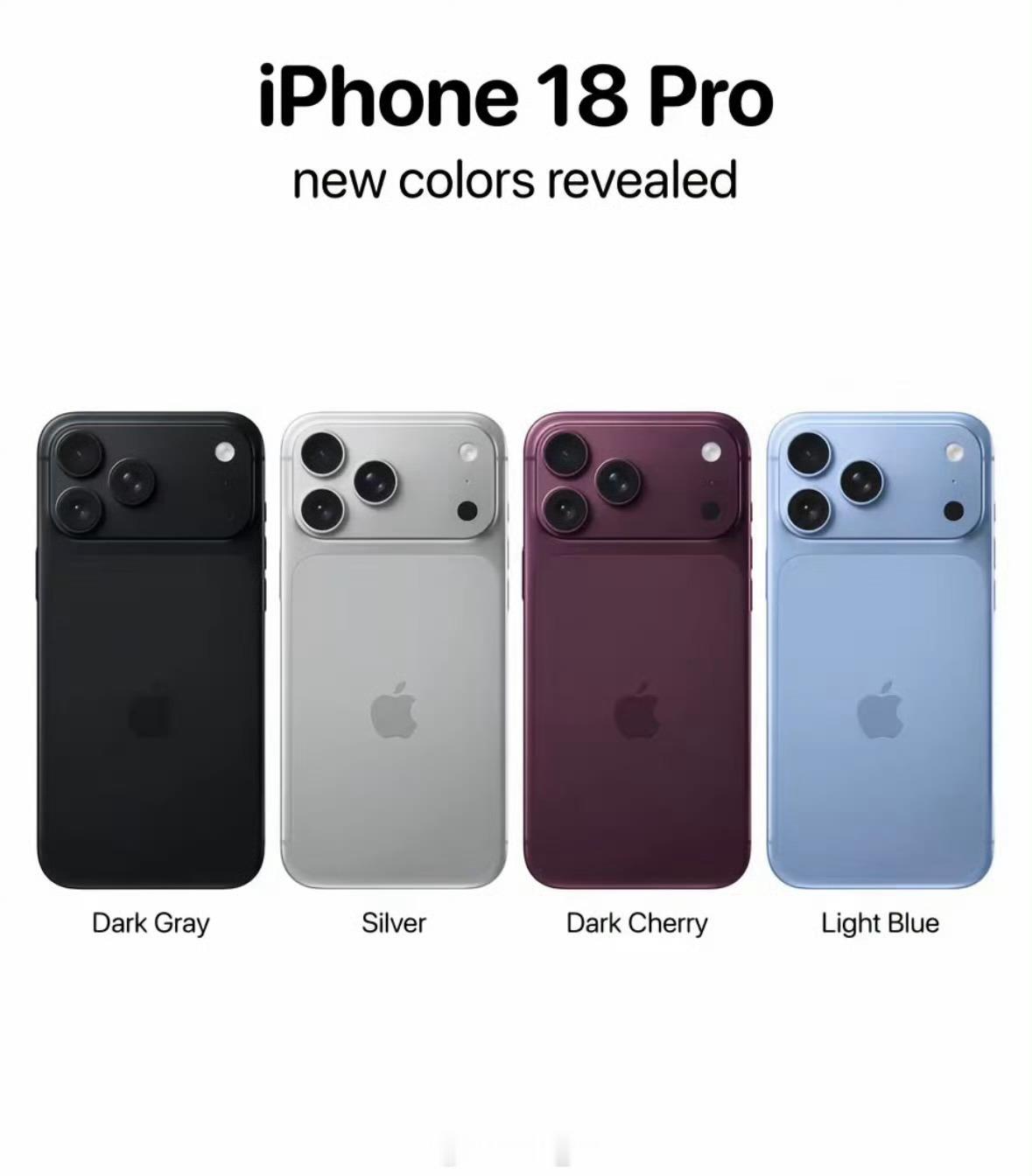 iPhone18Pro四色实锤了 深灰色、银色、深樱桃色、浅蓝色，大家觉得哪个颜