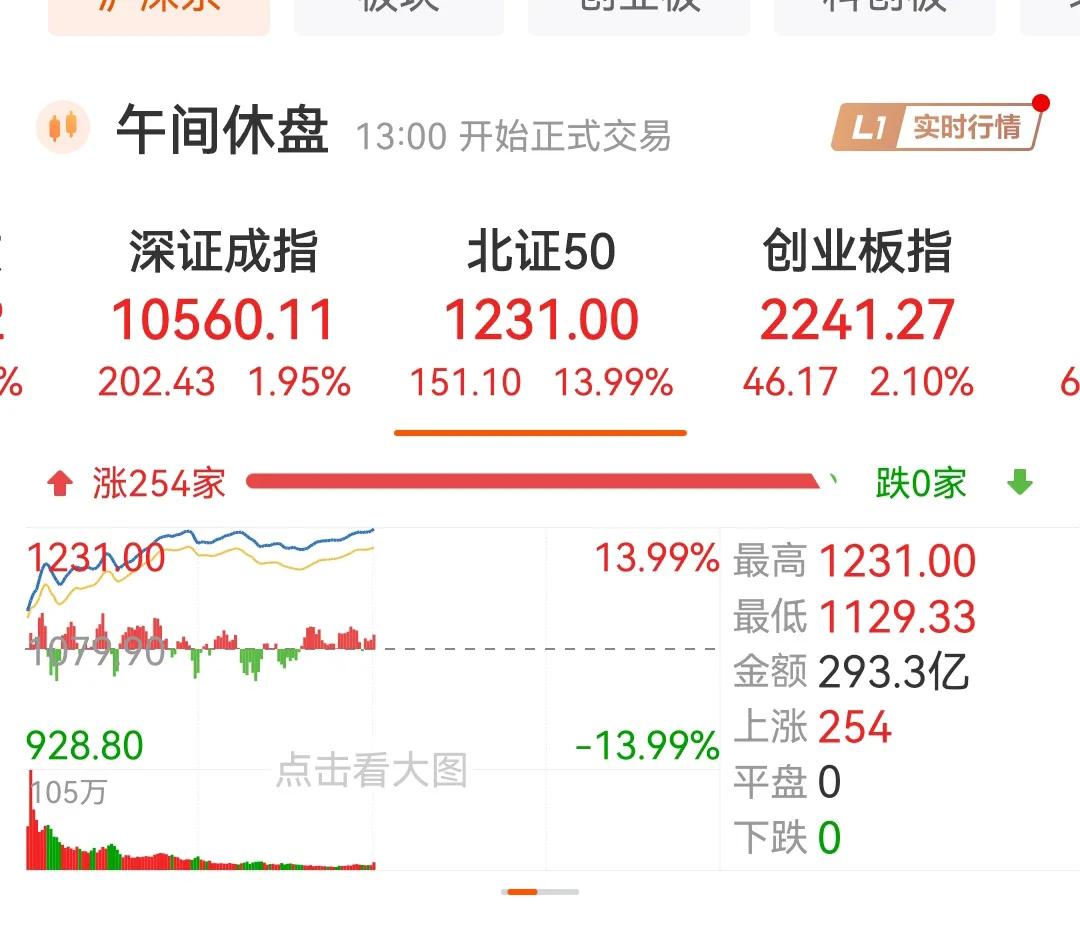 太疯狂了，一个早盘北证50指数就大涨近14%，创历史新高，芯片股更是持续爆发，这