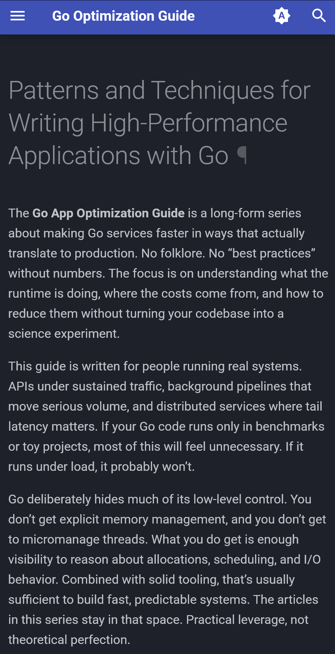 古法编程 电子书《Go 应用优化指南》地址：goperf.dev/这是一部长篇系
