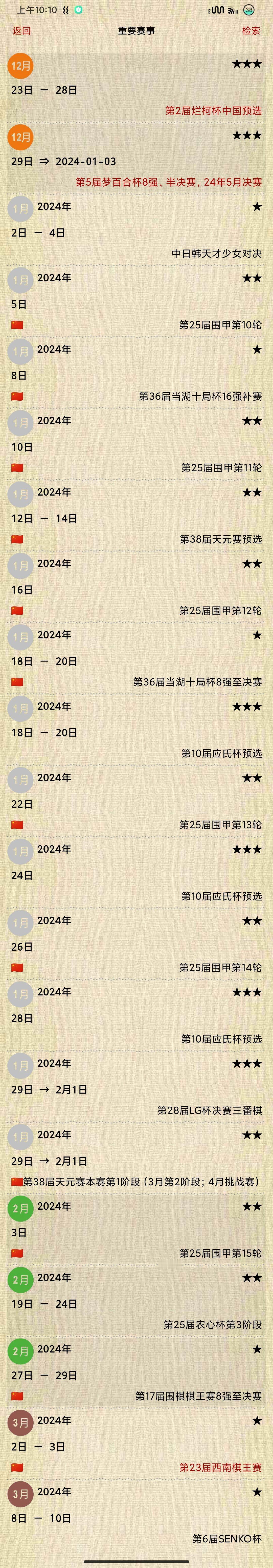 已知的部分后续#围棋# 比赛