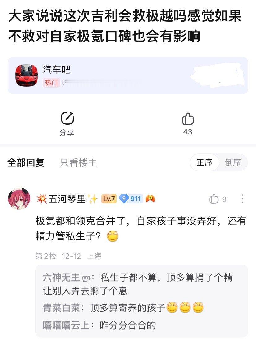 吉利看中百度啥了，寄养个孩子，费力不讨好。 