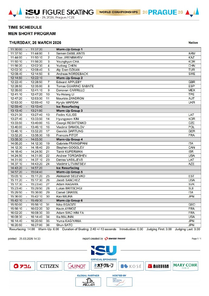 花滑世锦赛陈昱东第4位登场2026年世界花样滑冰锦标赛今晚继续展开，中国选手将在