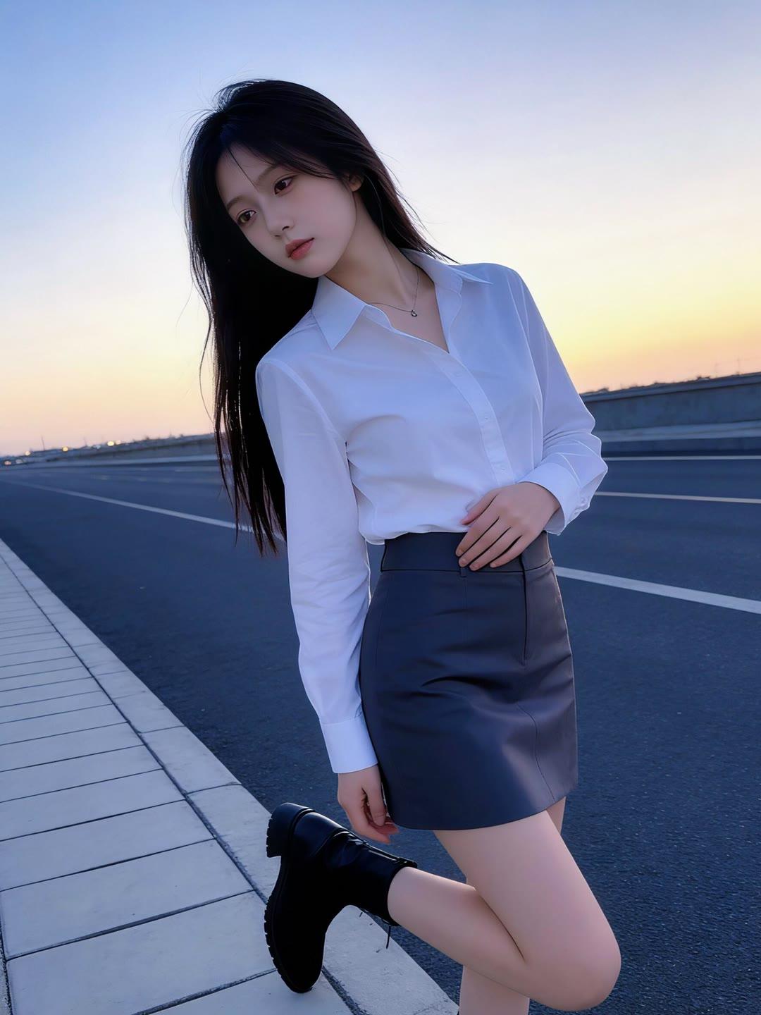 都市甜心穿搭，优雅白衬衫+高腰短裙，尽显时尚魅力！