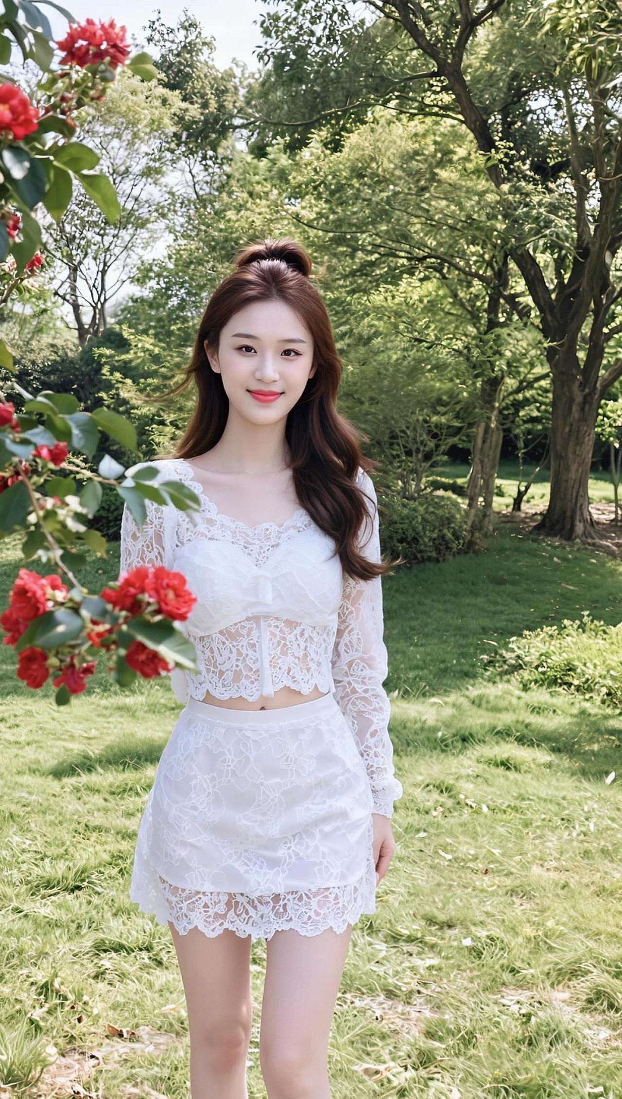 在这片绿意盎然的花园里，阳光透过树叶洒下斑驳的光影，仿佛为每一片叶子都镀上了一层