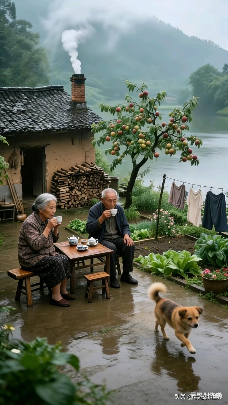 雨中品茶，静享田园风光