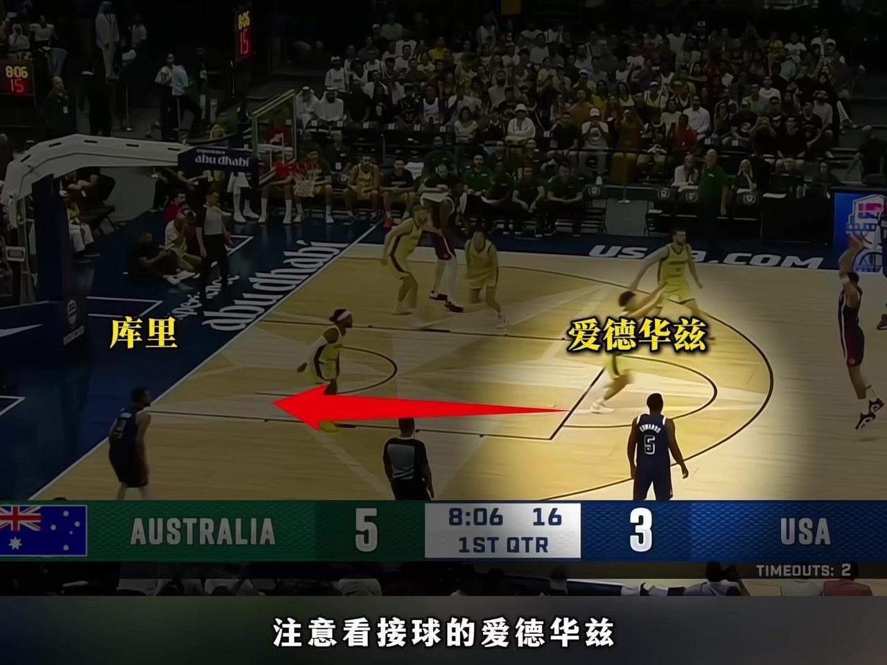 库有引力的进攻威胁有多夸张？🏀爱德华兹刚看向底角的库里，澳大利亚两名球员立刻扑