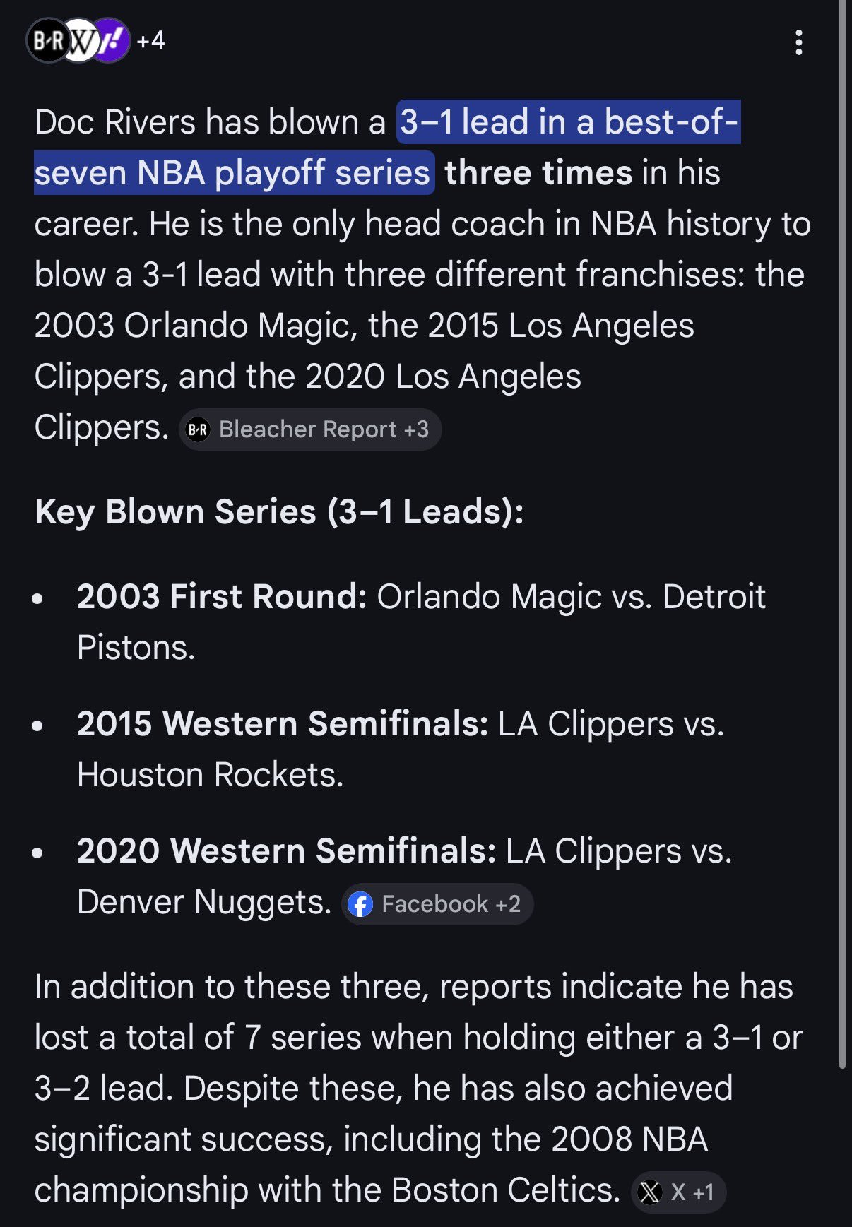 ▲怀着好奇的心情，我google了一下▲猪头是唯一一位多次大比分3-1和3-2领