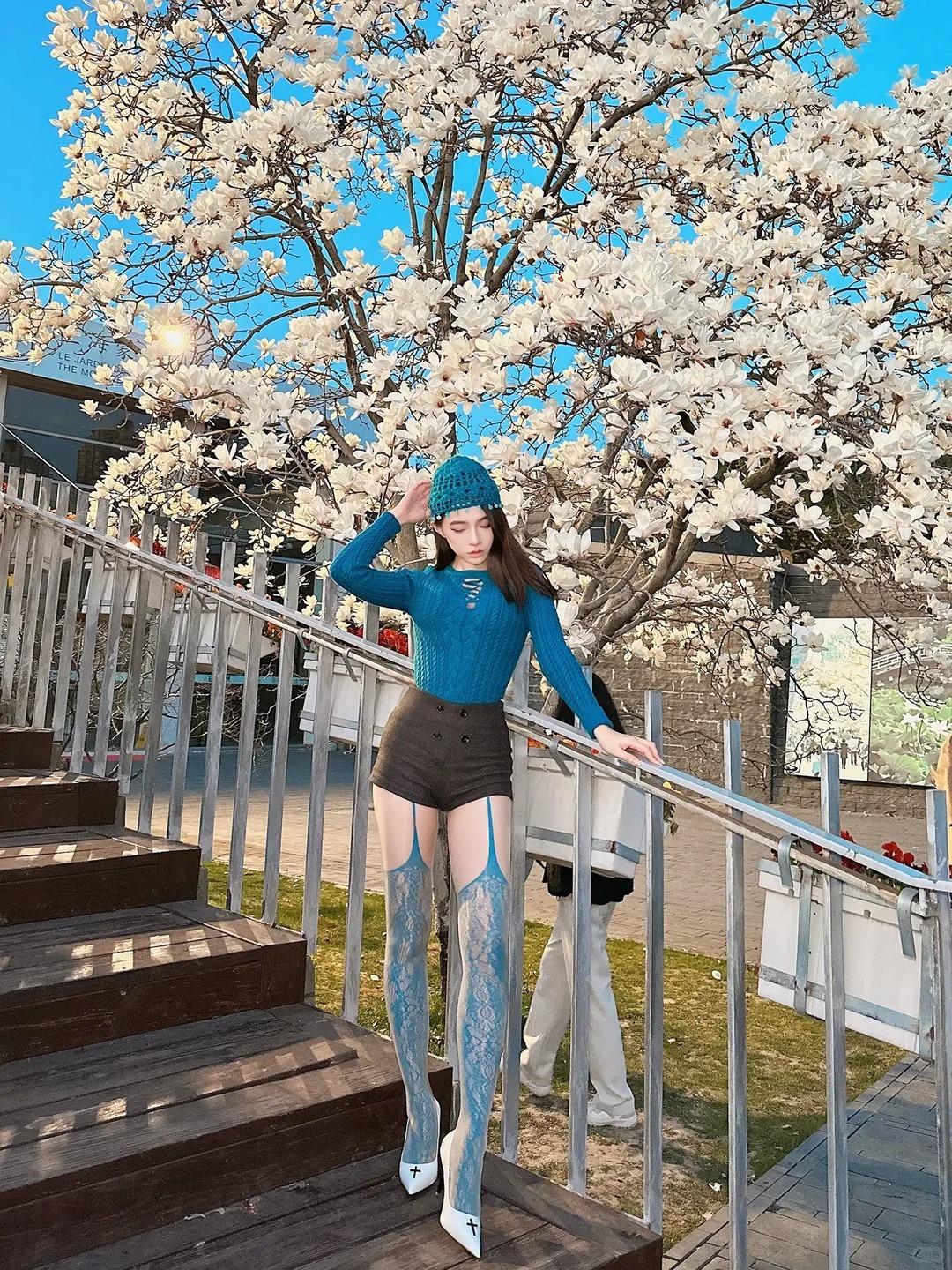 料峭春风还带着余寒，玉兰花已抢先缀满枝头。白的似凝脂，紫的如霞染，无叶相衬更显清