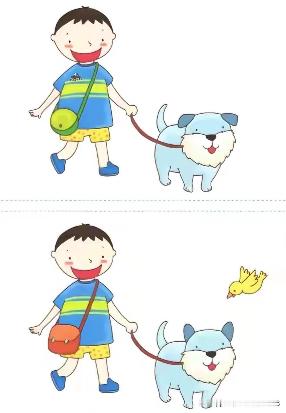 牵着小狗狗，一起快乐前行
找不同 5处不难[灵光一闪]