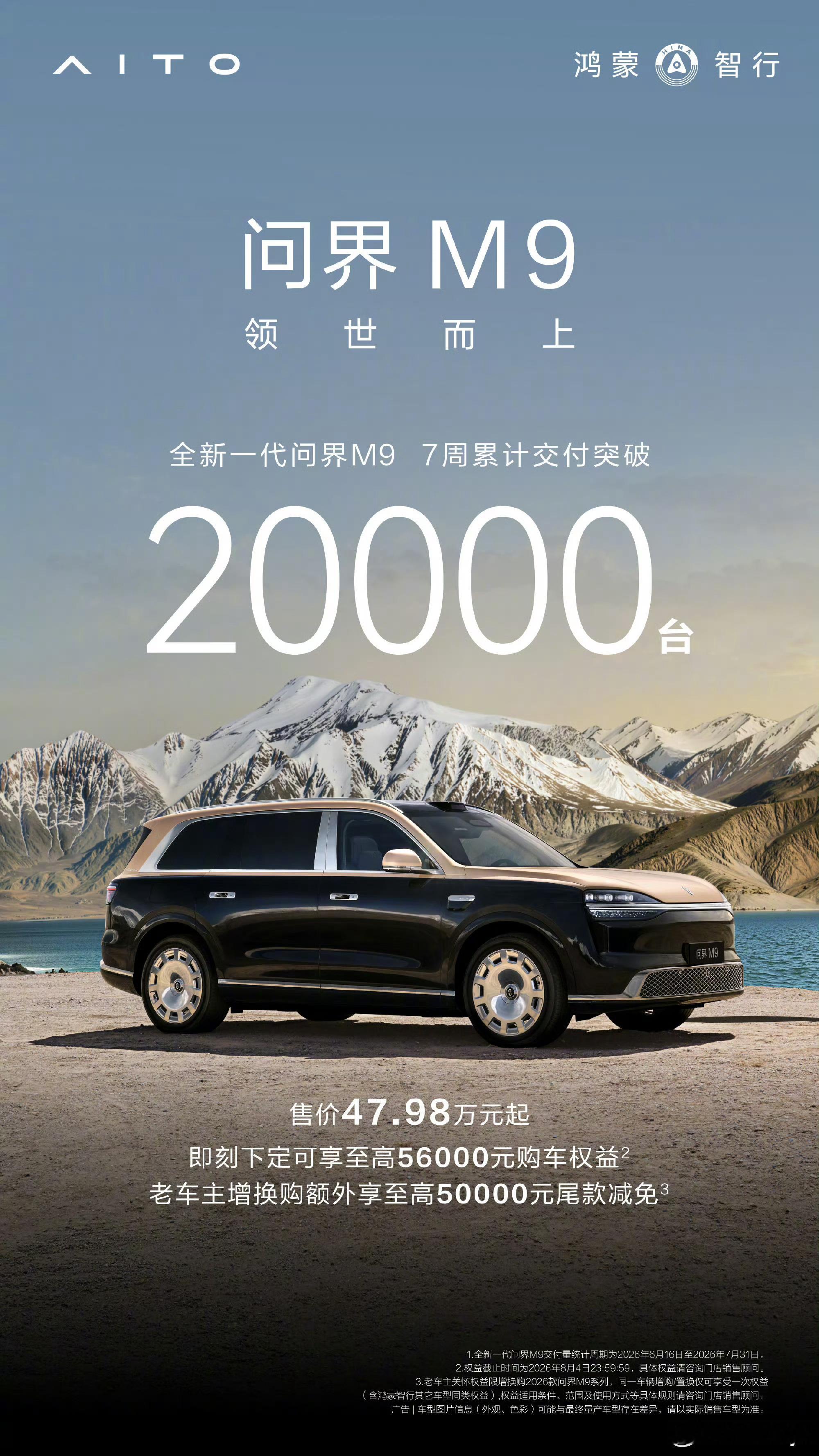 全新问界M9交付仅7周破两万还是一如既往的猛啊