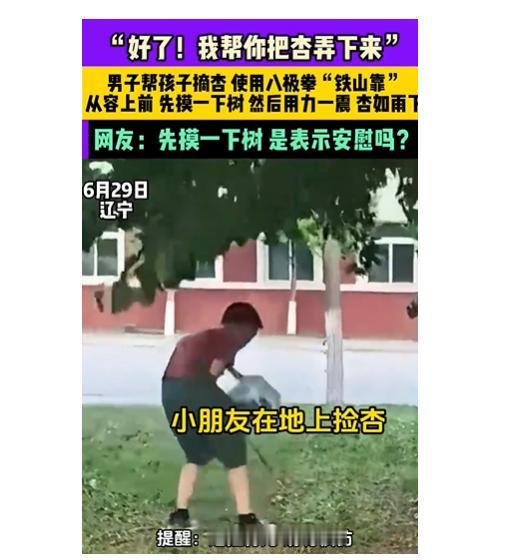辽宁一男子帮孩子摘杏，使用八极拳“铁山靠”

近日，在辽宁抚顺，霍氏八极拳传人雒
