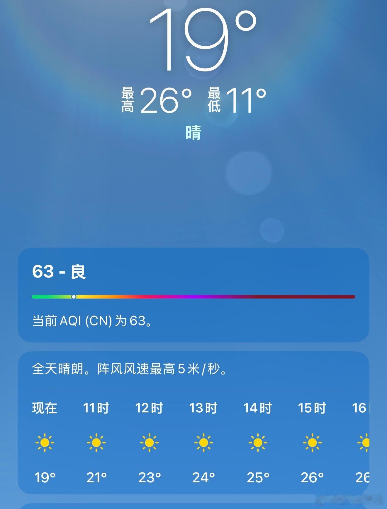 早上好，今天多云转阴，晴，最高26度最低11度！爱你们哦 