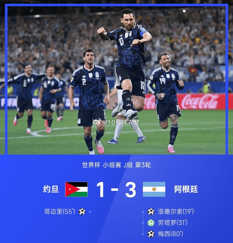 06月28日讯 26赛季世界杯小组赛J组第3轮，阿根廷3-1战胜约旦。上半场洛塞