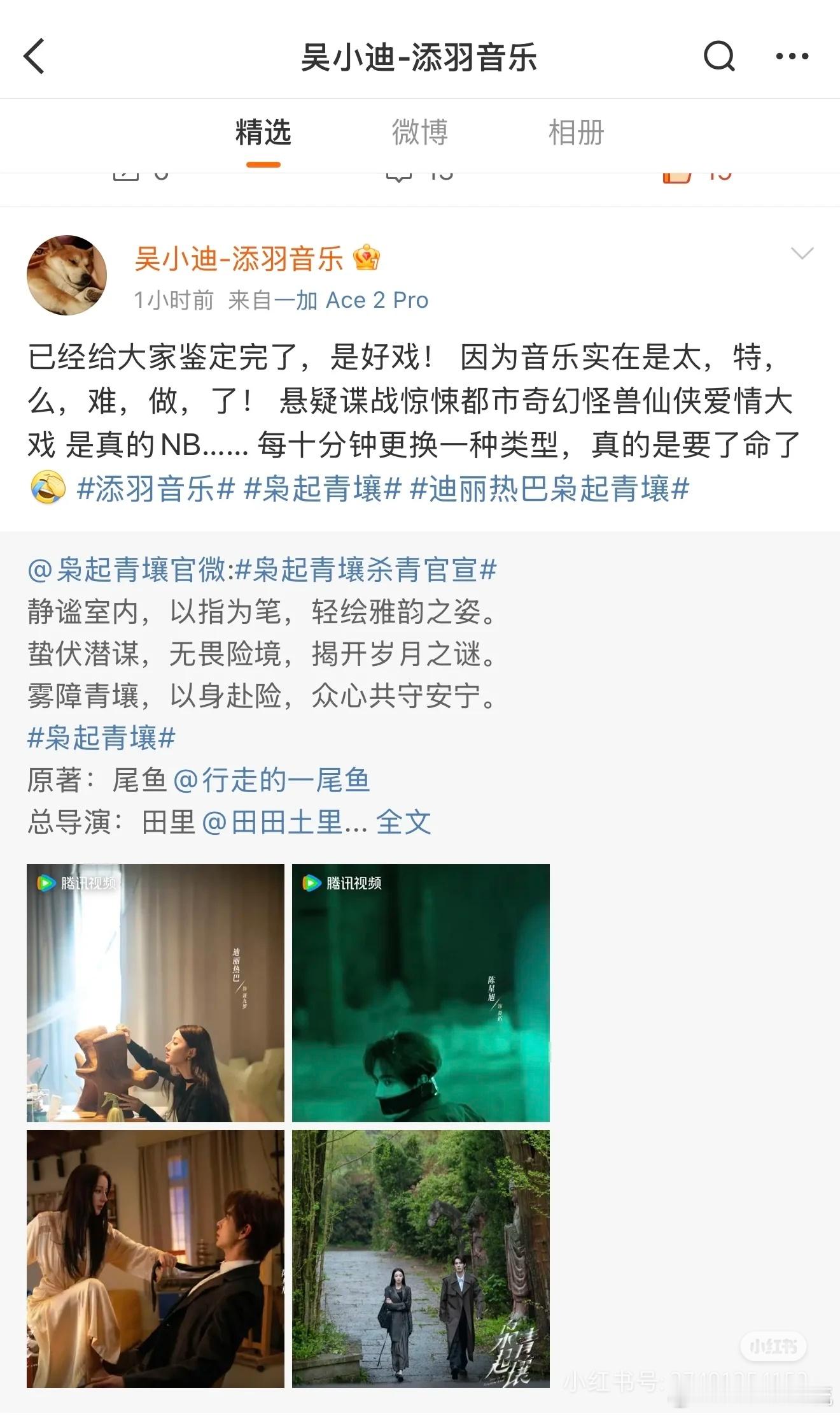 刷到为《枭起青壤》做配乐的博，说剧情包含悬疑谍战惊悚奇幻等元素，很有看头好期待啊