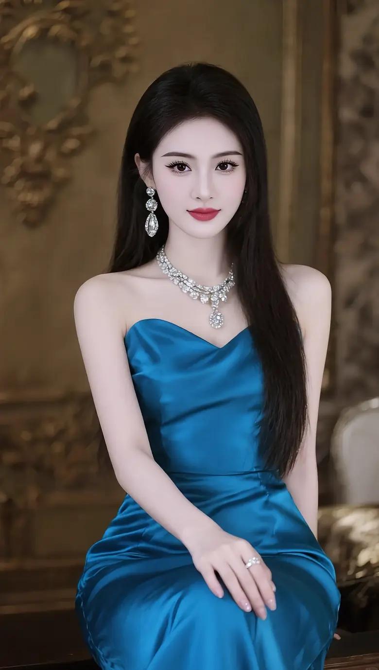 优雅蓝裙，闪耀珠宝，气质女神💎✨