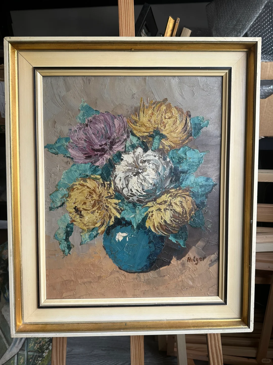 欧洲回流老油布油画 带框尺寸52.5/61.5 内画尺寸39/47