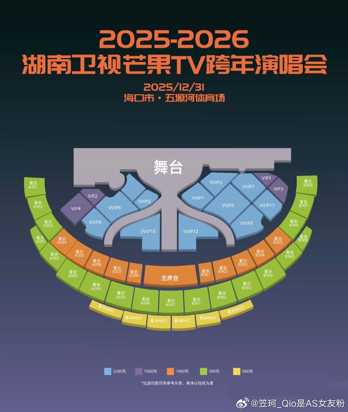 湖南卫视跨年演唱会vvip 这么老多位置 根本看不见人啊 1880又太冤种了，，