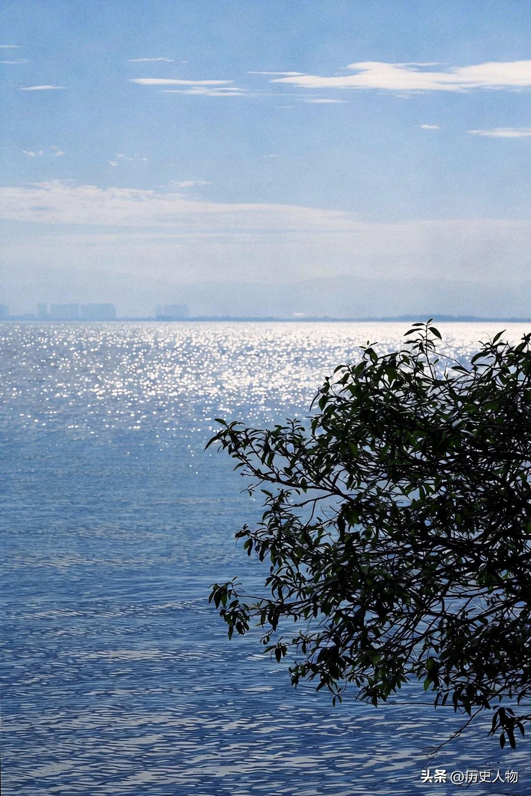 阳光洒满湖面，波光粼粼，静谧而美好。