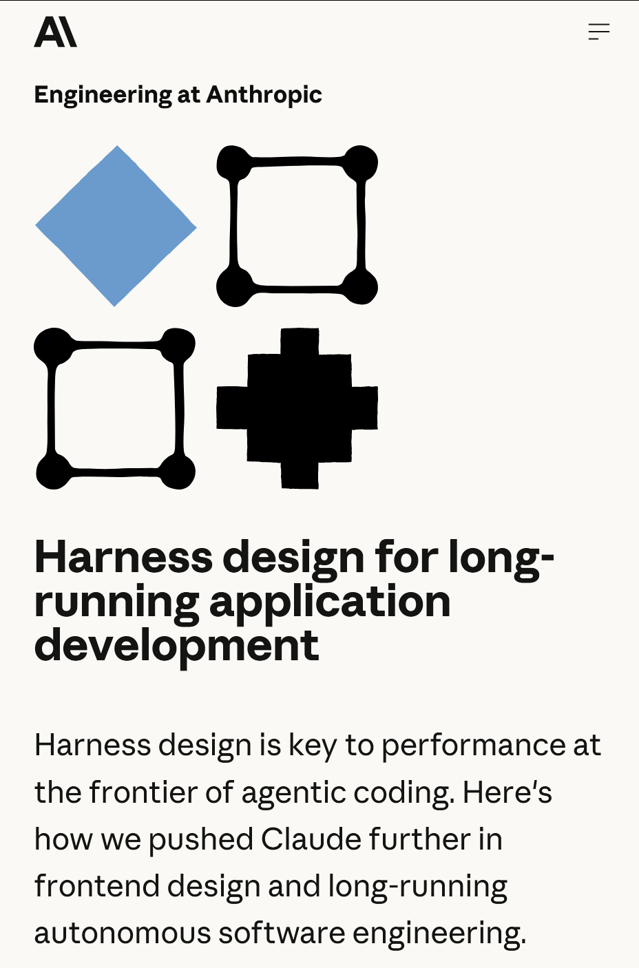 anthropic发了篇长文，介绍面向长期运行应用开发的Harness desi