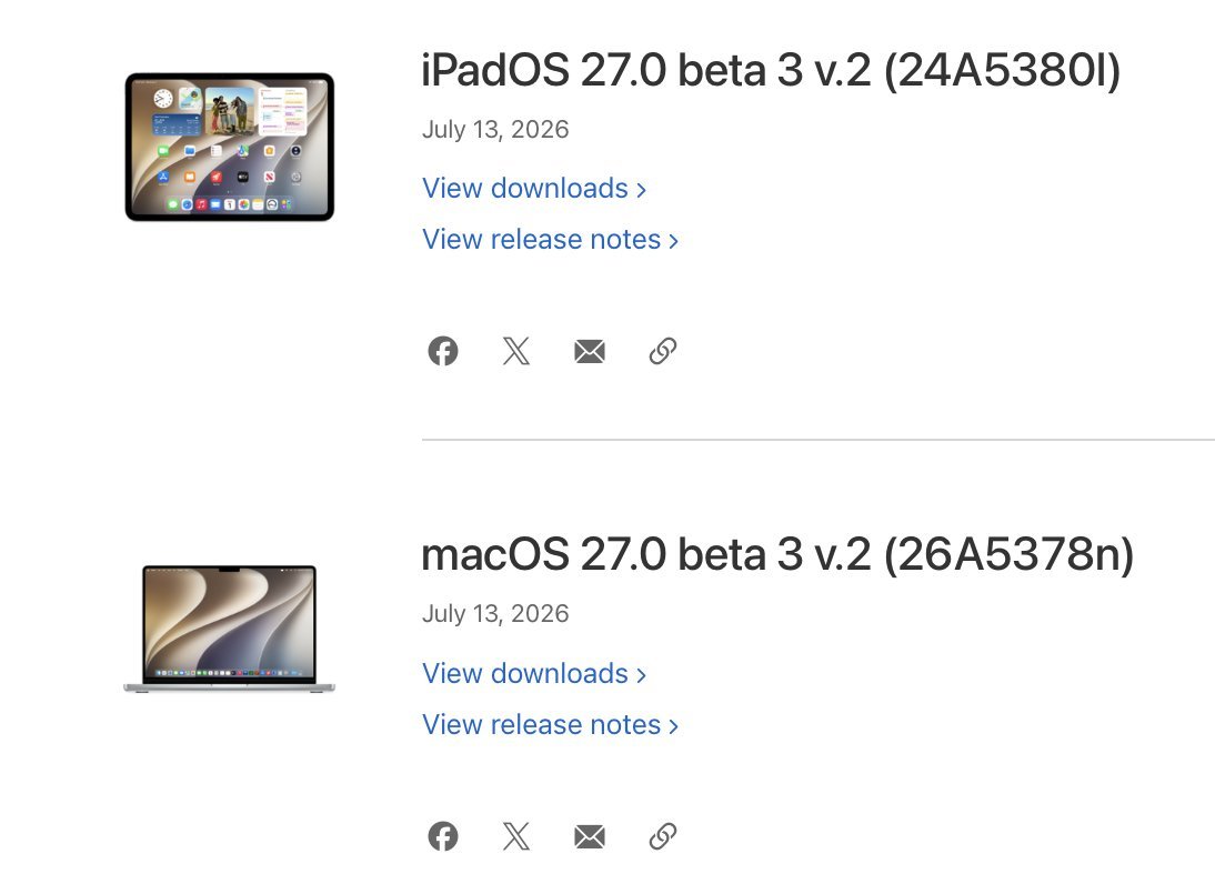 Apple 发布 Developer Beta 软件更新：iPadOS 27.0