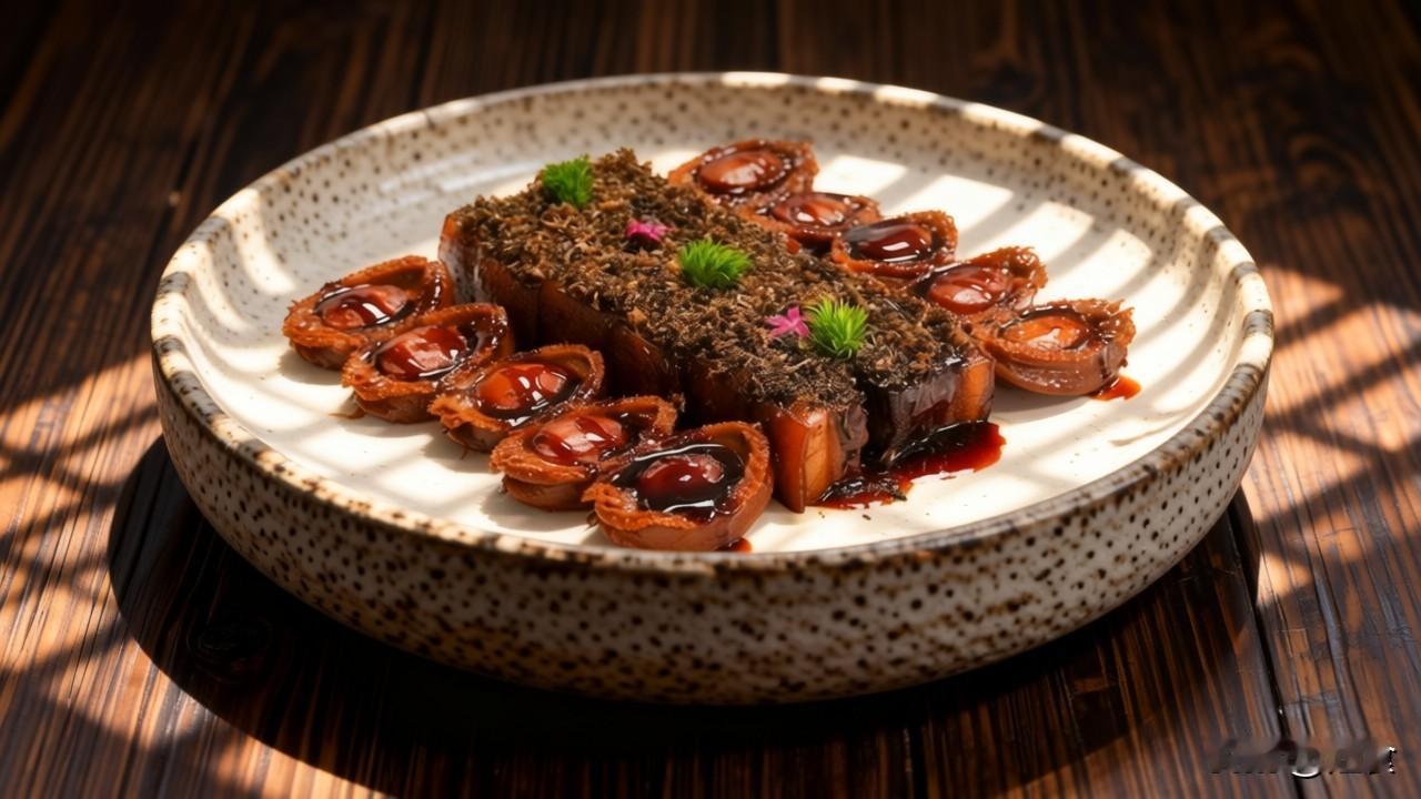 梅菜酥红烧肉焖溏心鲍鱼

【食材准备】

主料：五花肉 500克，溏心鲍鱼 6只