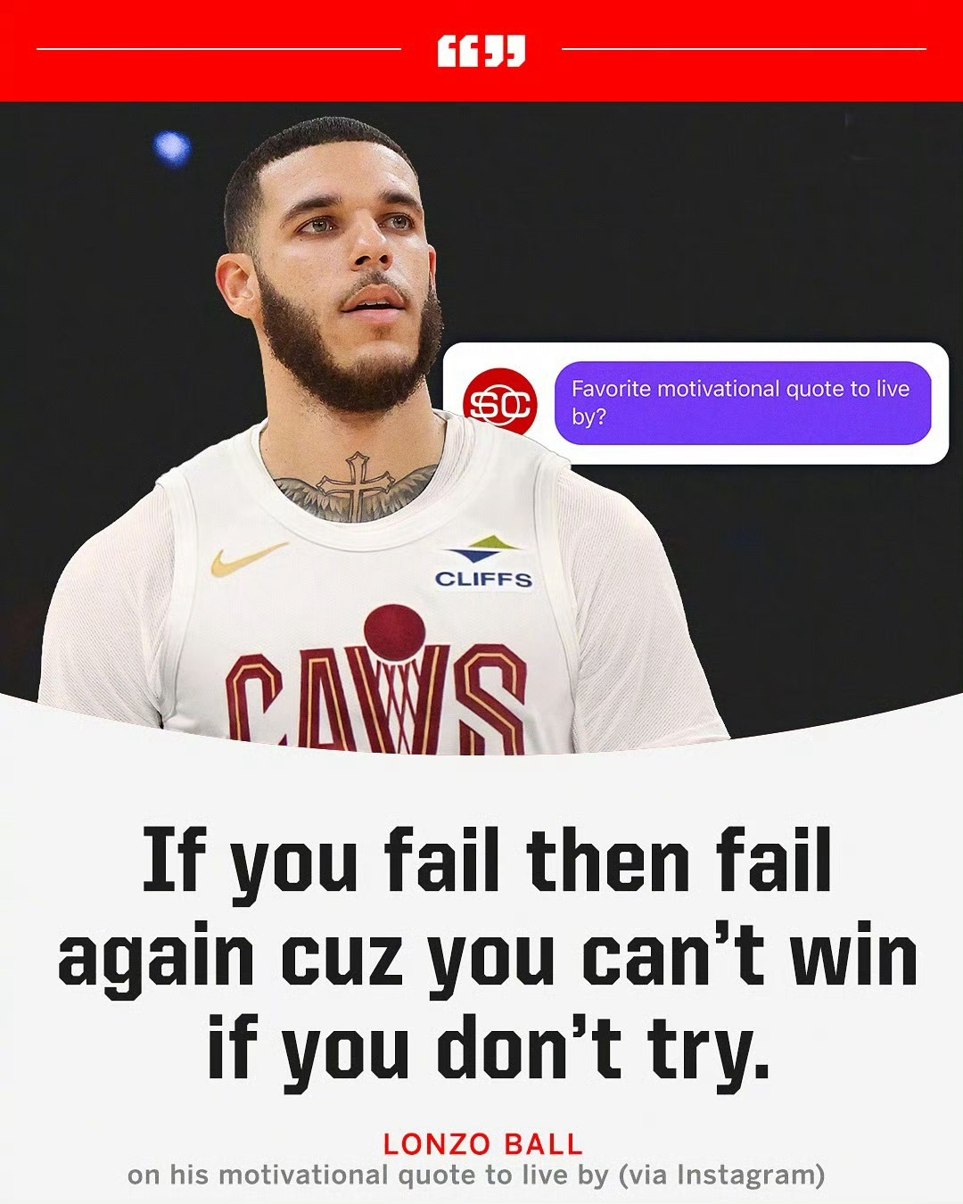 骑士我的观赛搭子nba花絮 来自球哥朗佐鲍尔的心灵鸡汤：如果你失败了，那就再试一