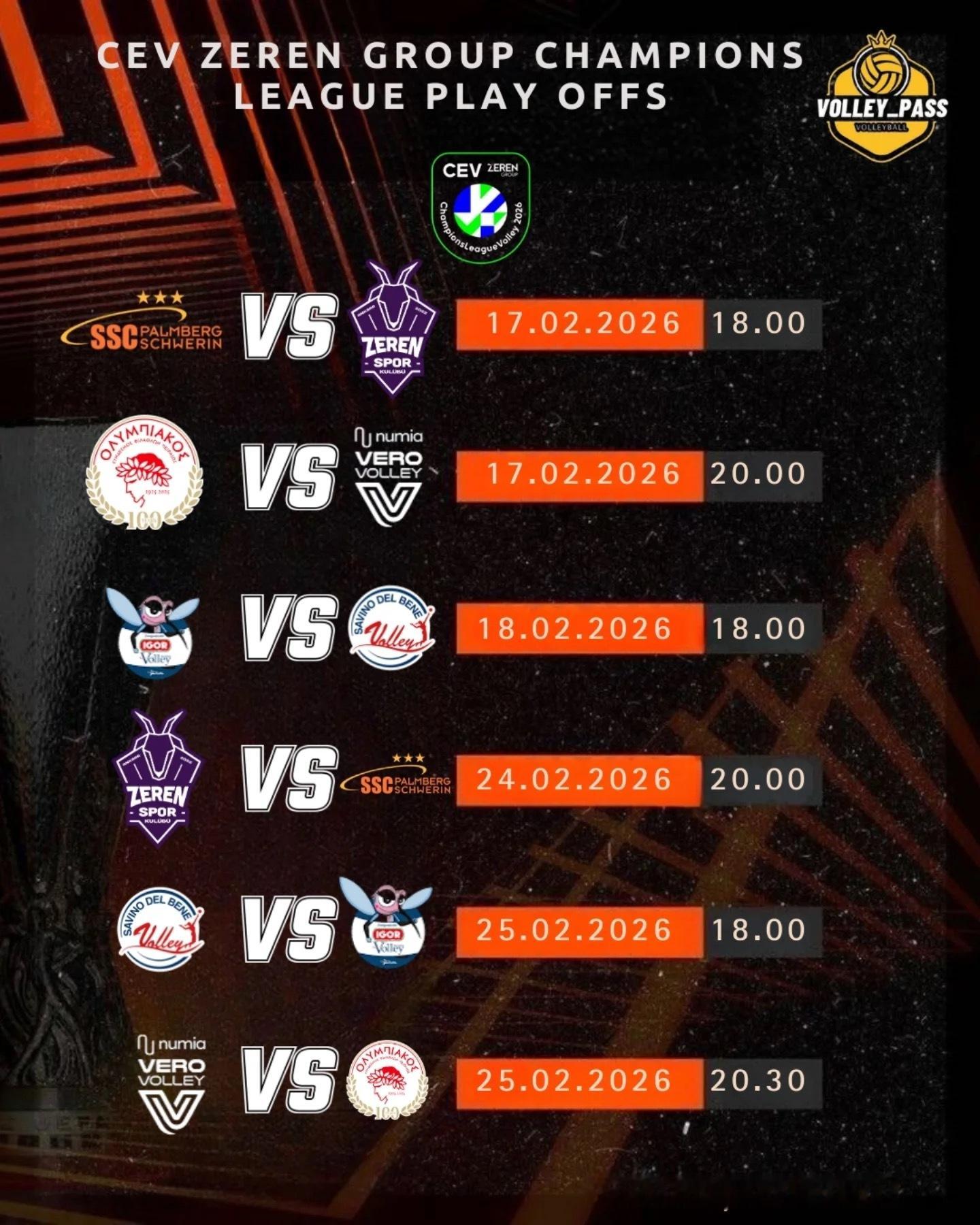 欧冠附加赛赛程：1. SSC Palmberg Schwerin vs Zere