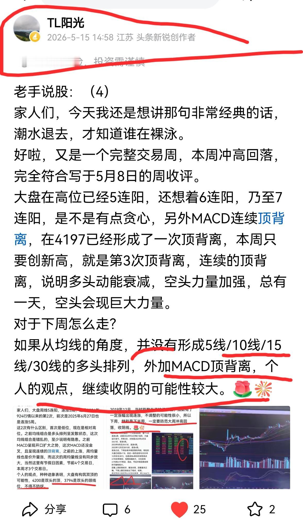 老手说股：（5）
家人们，时间过得真快，又是一个完整交易周过去了，本周继续收阴，