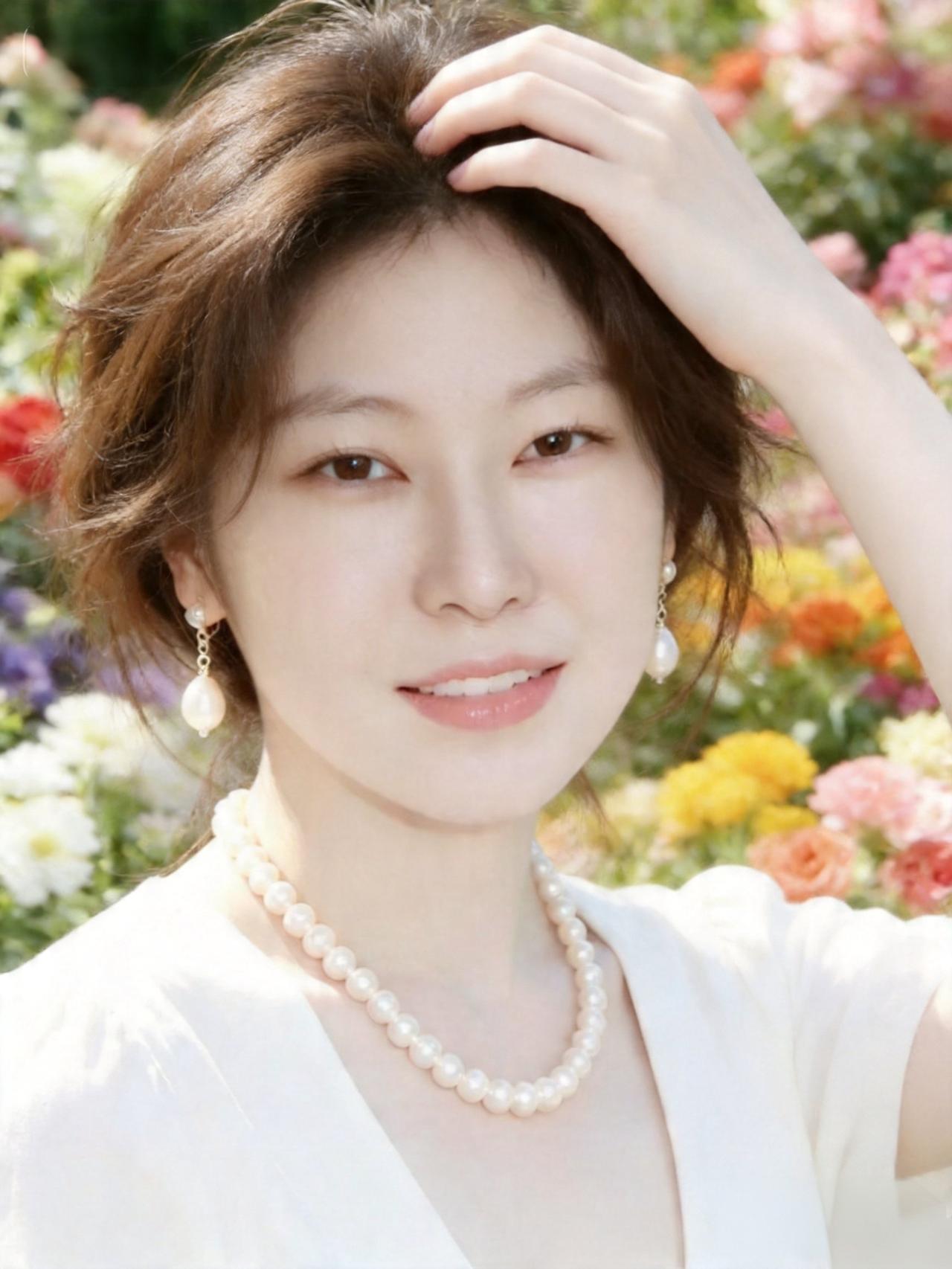 优雅珍珠配饰，花海中的甜美女神