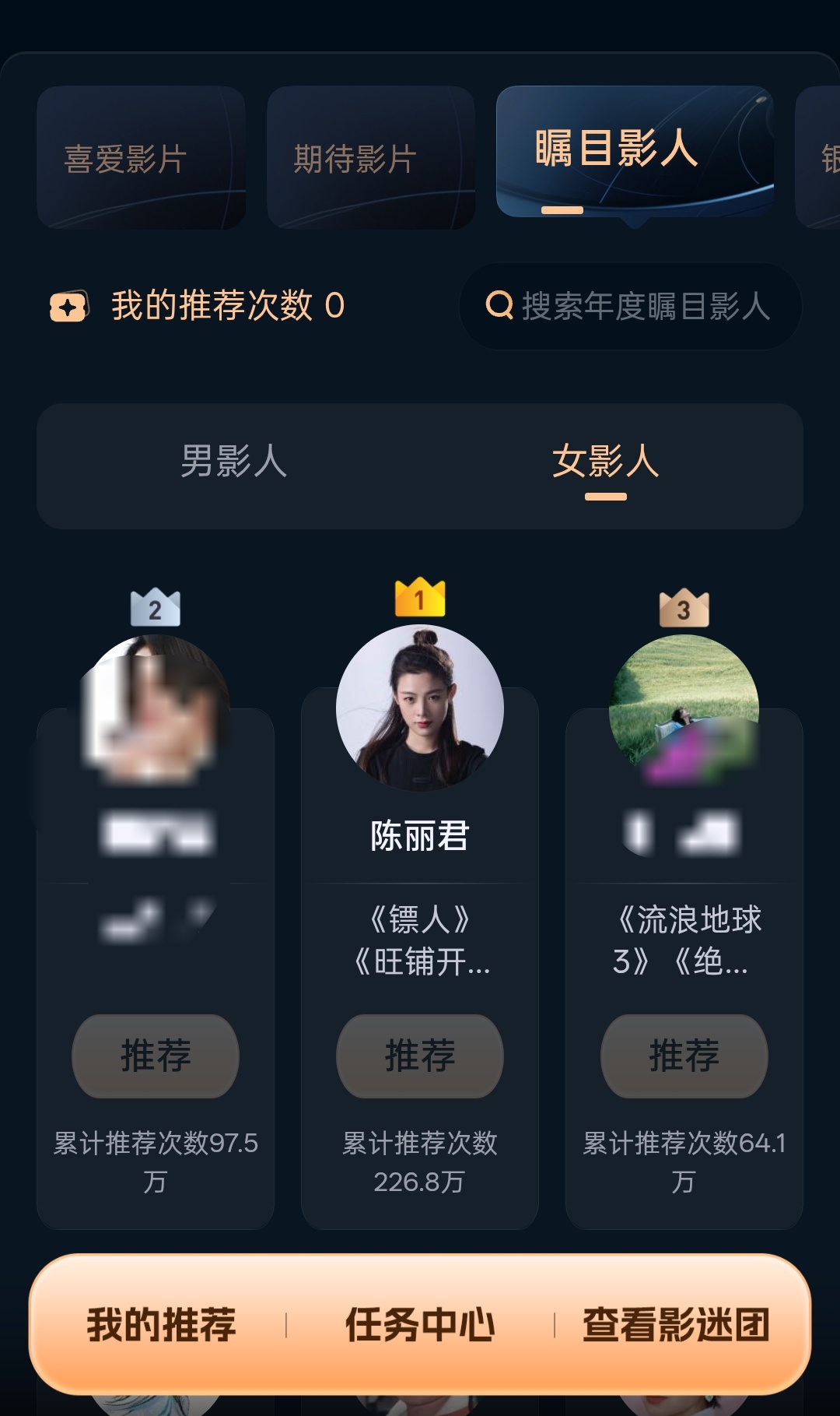 第二轮投票今天截止不要忘记了2026微博电影之夜线上荣誉推荐陈丽君