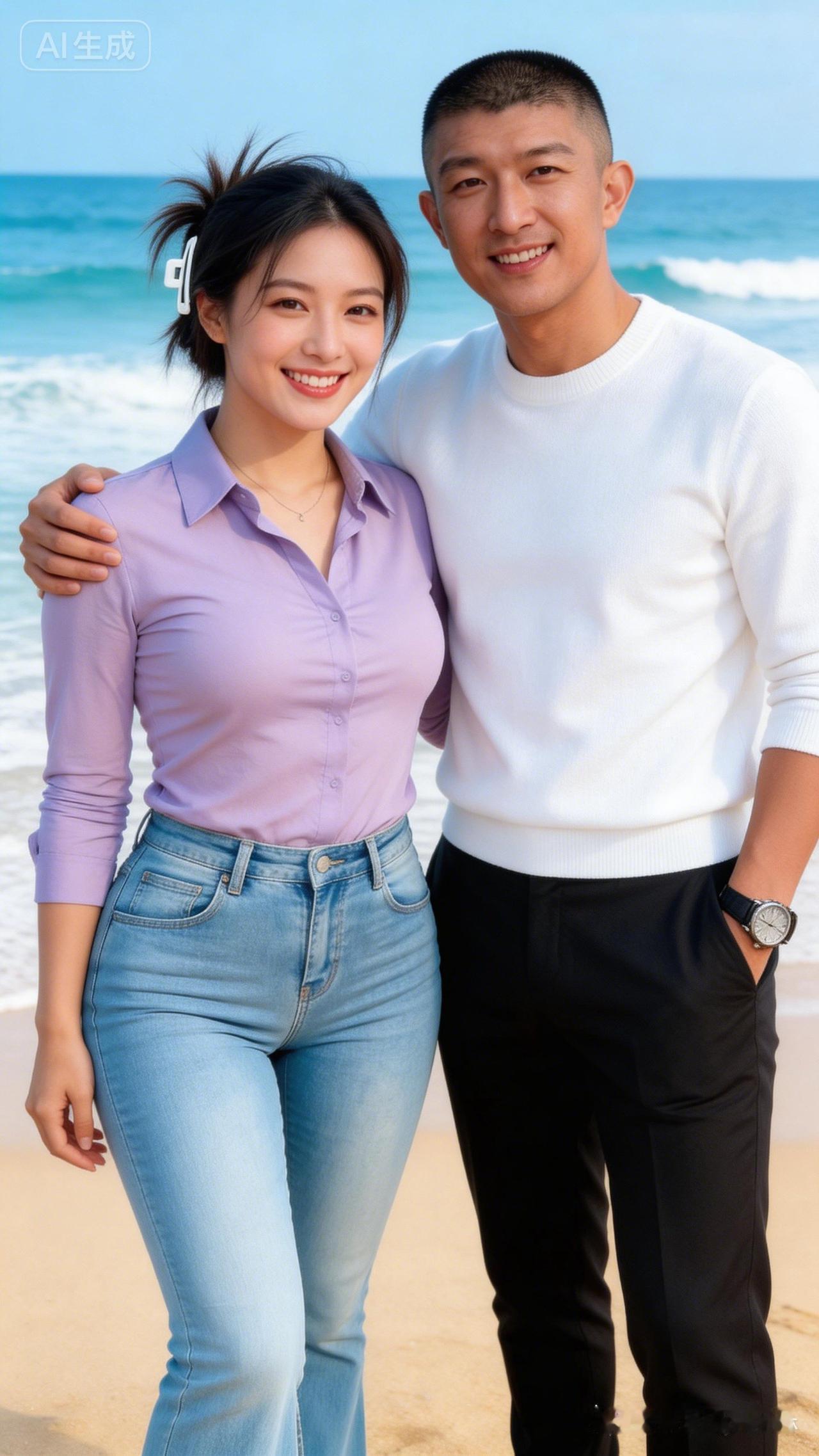 海边漫步，甜蜜情侣照，幸福满满！🌊💑