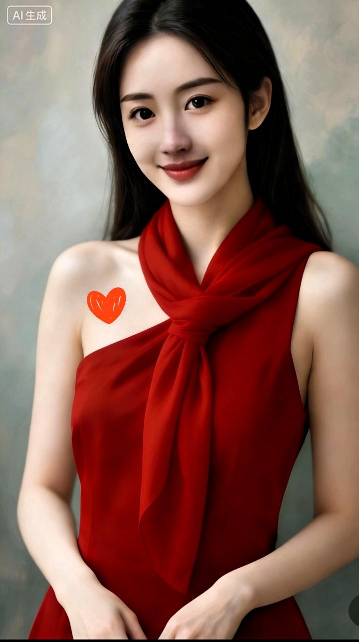 宝子们快看！这一身红也太绝了吧✨ 一袭红裙搭配同色系丝巾，衬得皮肤白皙透亮，温柔