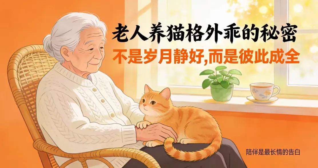 老人养猫格外乖的秘密：不是岁月静好，而是彼此成全
银发老人坐在摇椅上，一只花猫安
