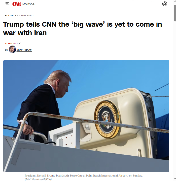 美国总统特朗普周一上午在一次九分钟的电话采访中告诉CNN，美国军方正在“痛击”伊