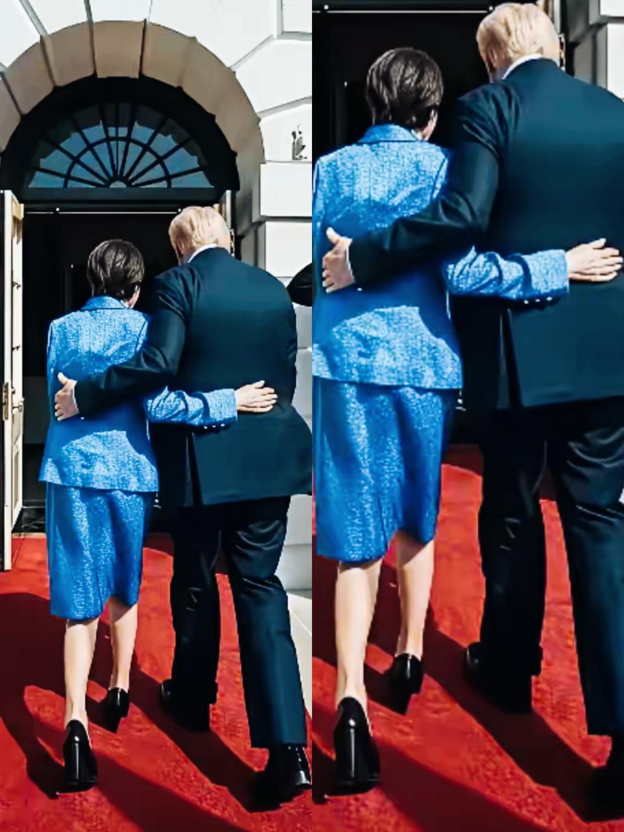 特朗普这样走起路来，是不是更稳了啊？
特朗普这样走路，不知和身旁那位走路步伐协调