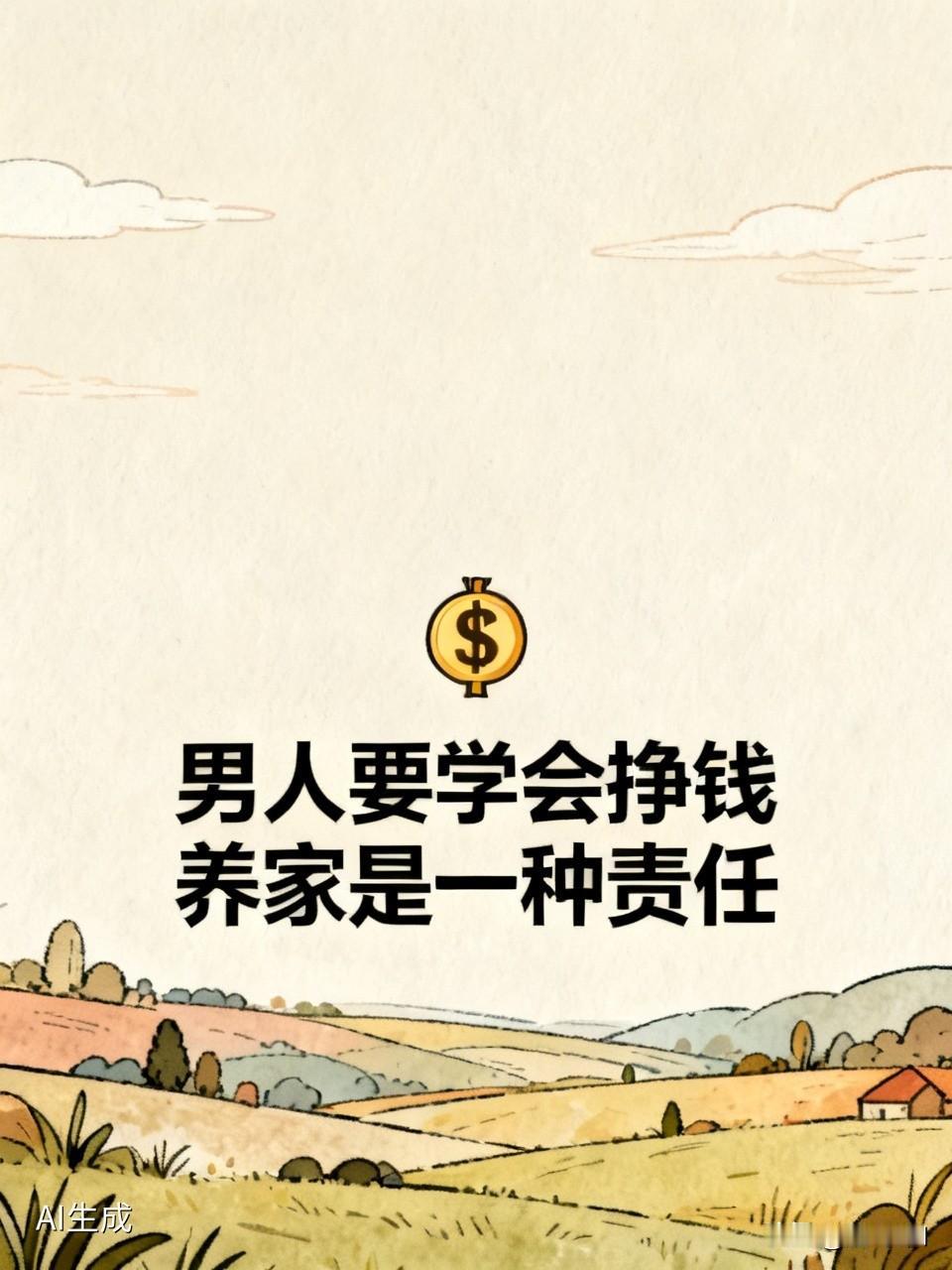 男人要学会挣钱，
大环境不好，
不是借口，
谁家都这样，
钱是普通人家里，
男女