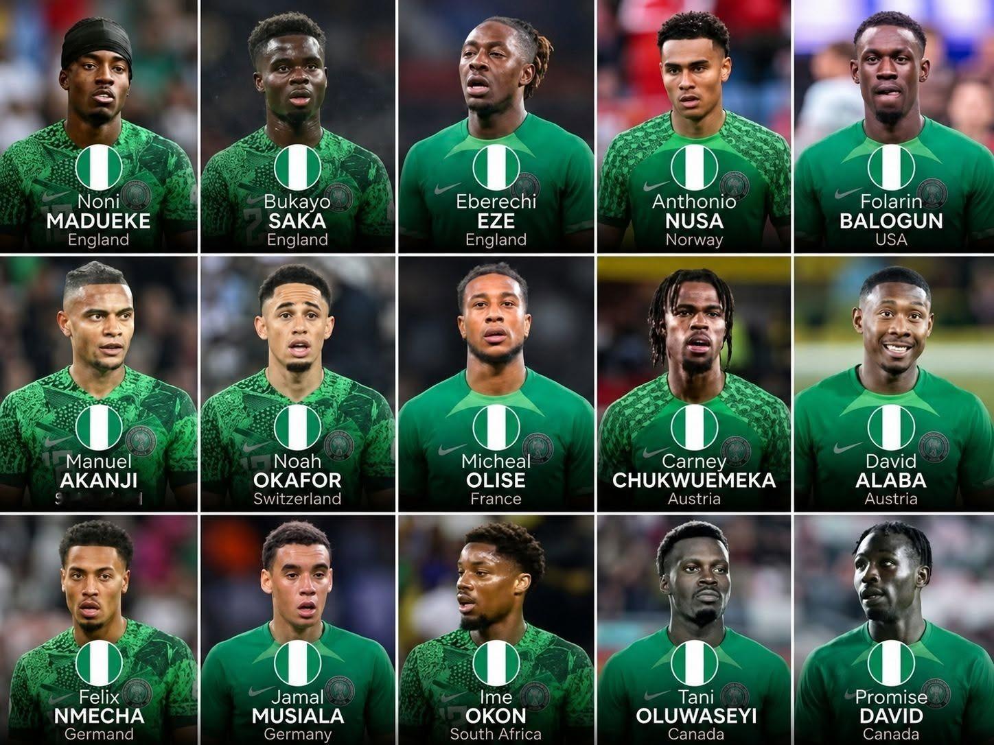 2026年世界杯的“尼日利亚队”。🇳🇬以下是所有目前代表其他国家参加2026