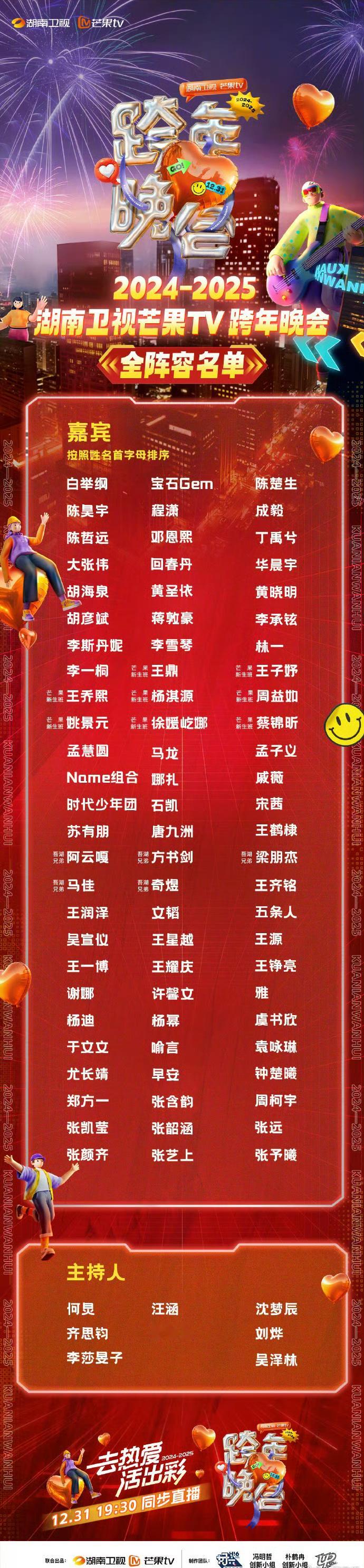 湖南卫视公布跨年全阵容 湖南卫视公布跨年全阵容🈶，加主持人足足有86位嘉宾，这