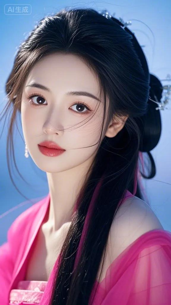 梦幻古风少女，粉衣飘飘，宛如画中仙子