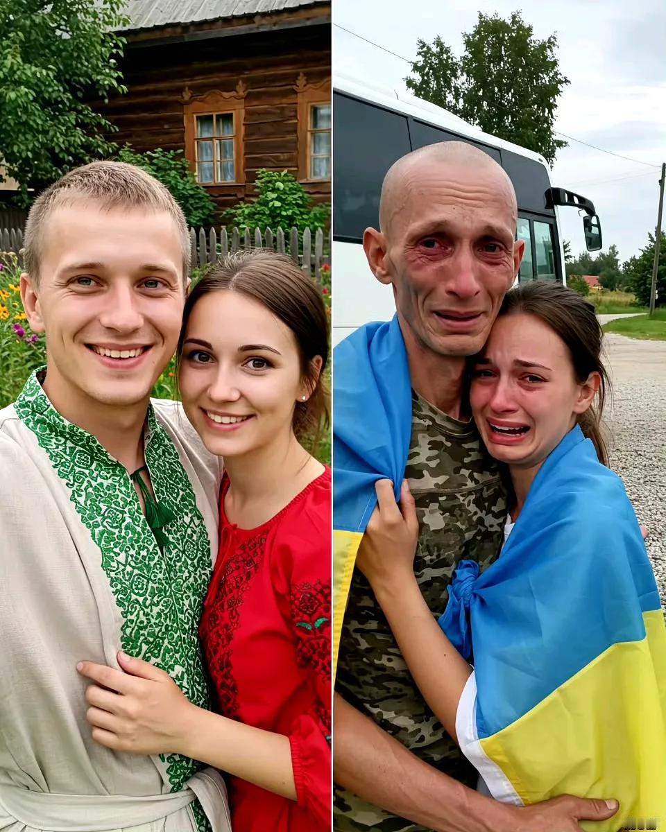 战争对一个个的摧残是多么大啊！这是一个乌克兰士兵被俘虏前和被俘虏后的照片，他最起
