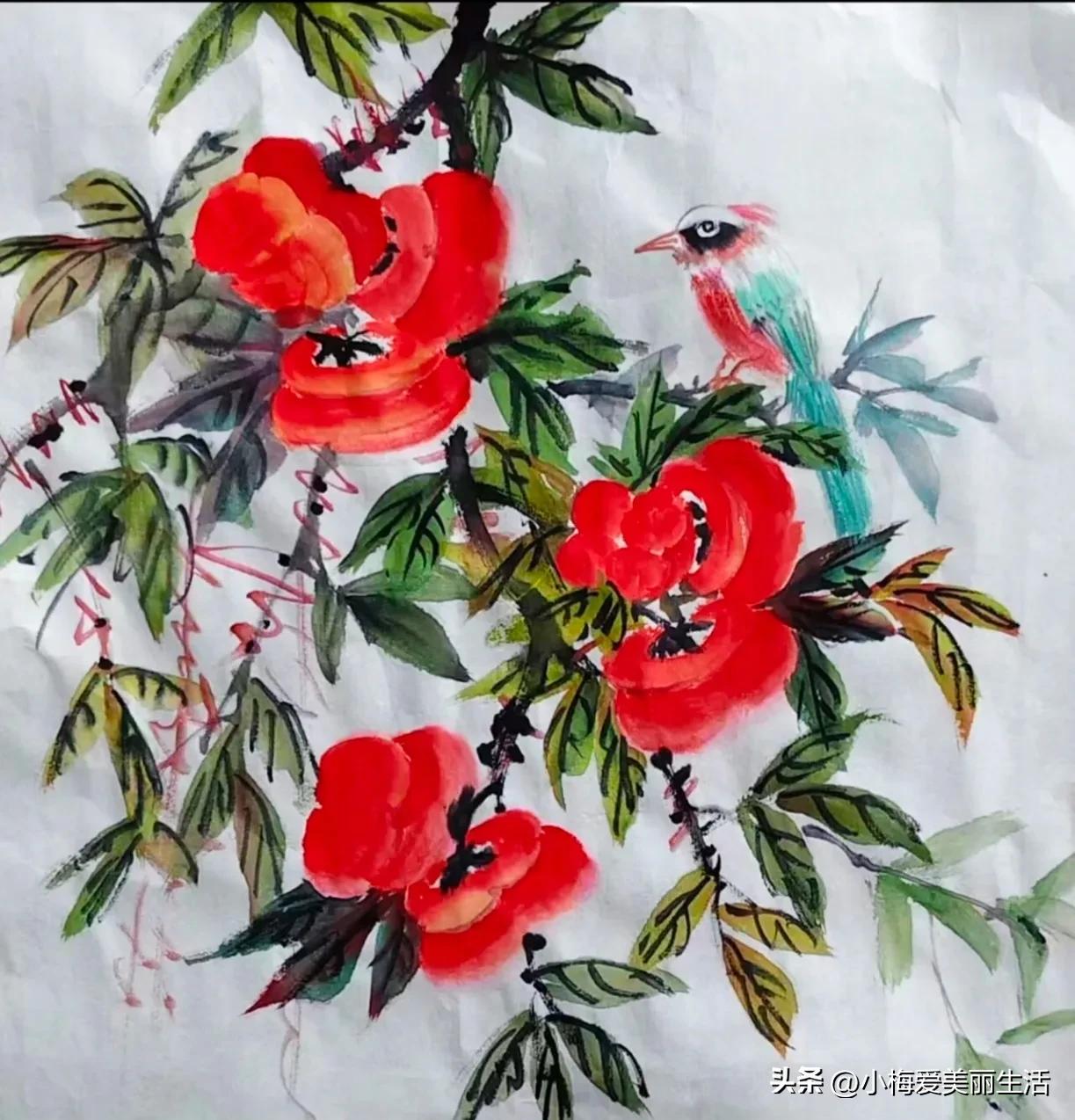 红鸟栖枝头，花影映清辉。