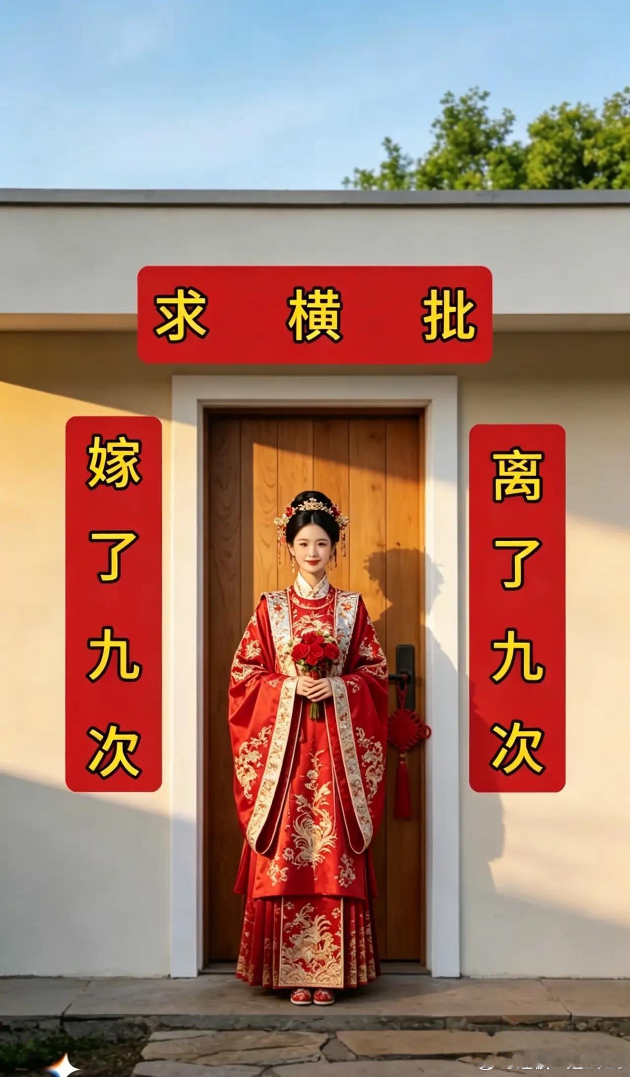求横幅坐等高人指点上联：嫁了九次下联：离了九次求精彩霸气横批… 